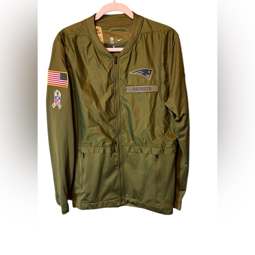 Nike New England Patriots Salute to Service Full Zip Jacket Olive Green Medium